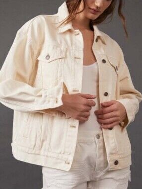 Free People Jolene Oversized Cream Denim Trucker Jacket